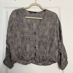 Zara Long Sleeve V Neck Cheetah Print Blouse Size XS
